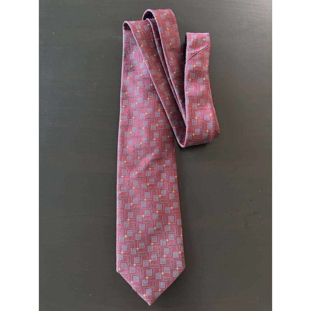 Robert Talbott Best Of Class Tie Maroon Red Geometric Print Silk USA Made